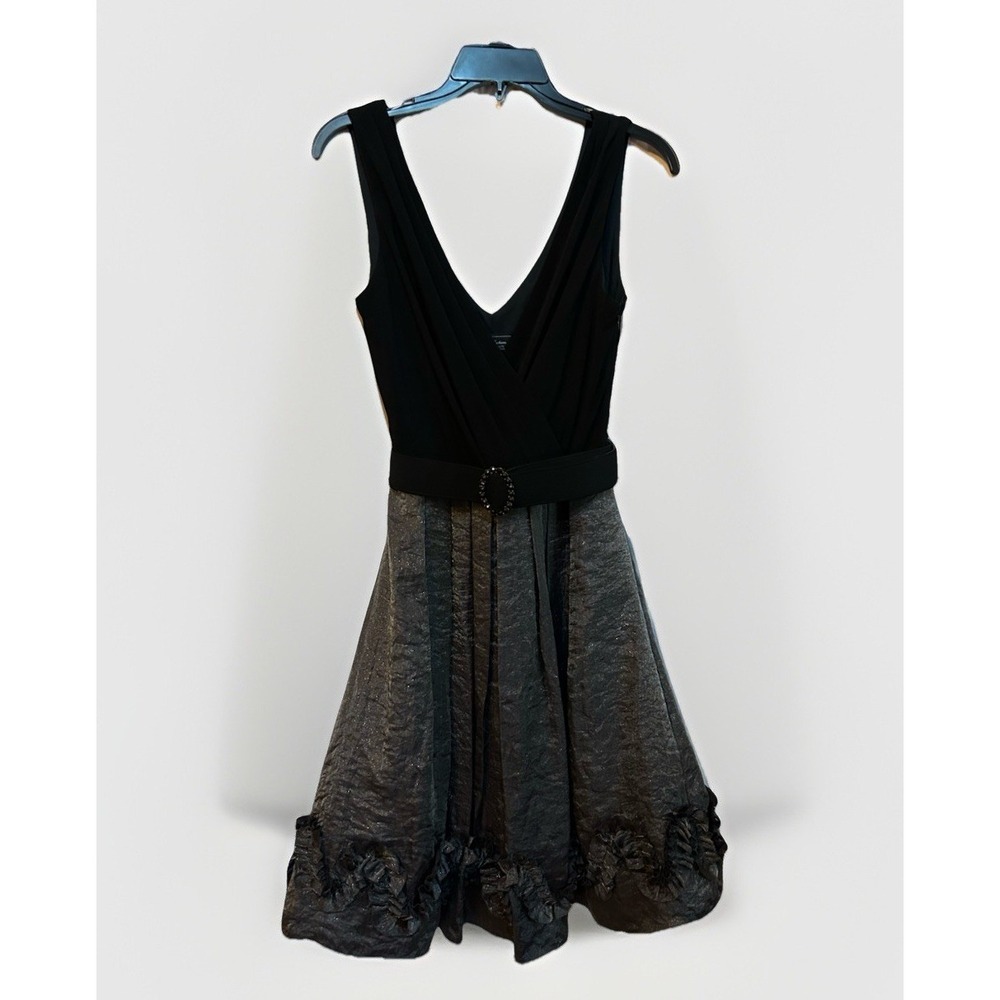 Collection by Dressbarn Women's Size 10 Dress Black & Silver Ruffle Skirt Belt